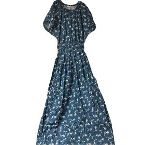 JP kids blue smocked floral tiered shortsleeve maxi dress petit